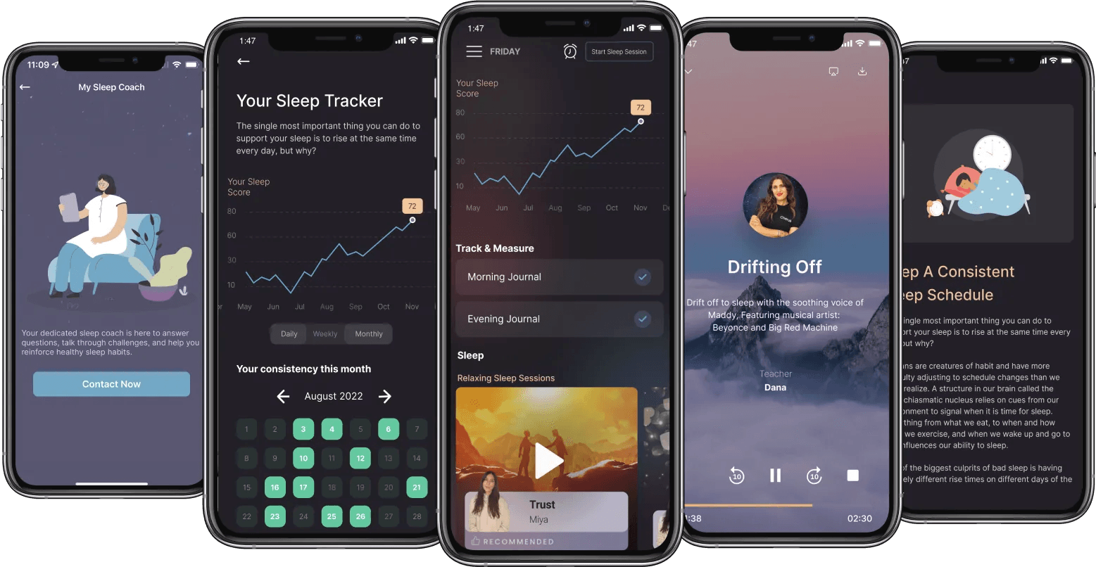 Chorus Sleep mobile app screens