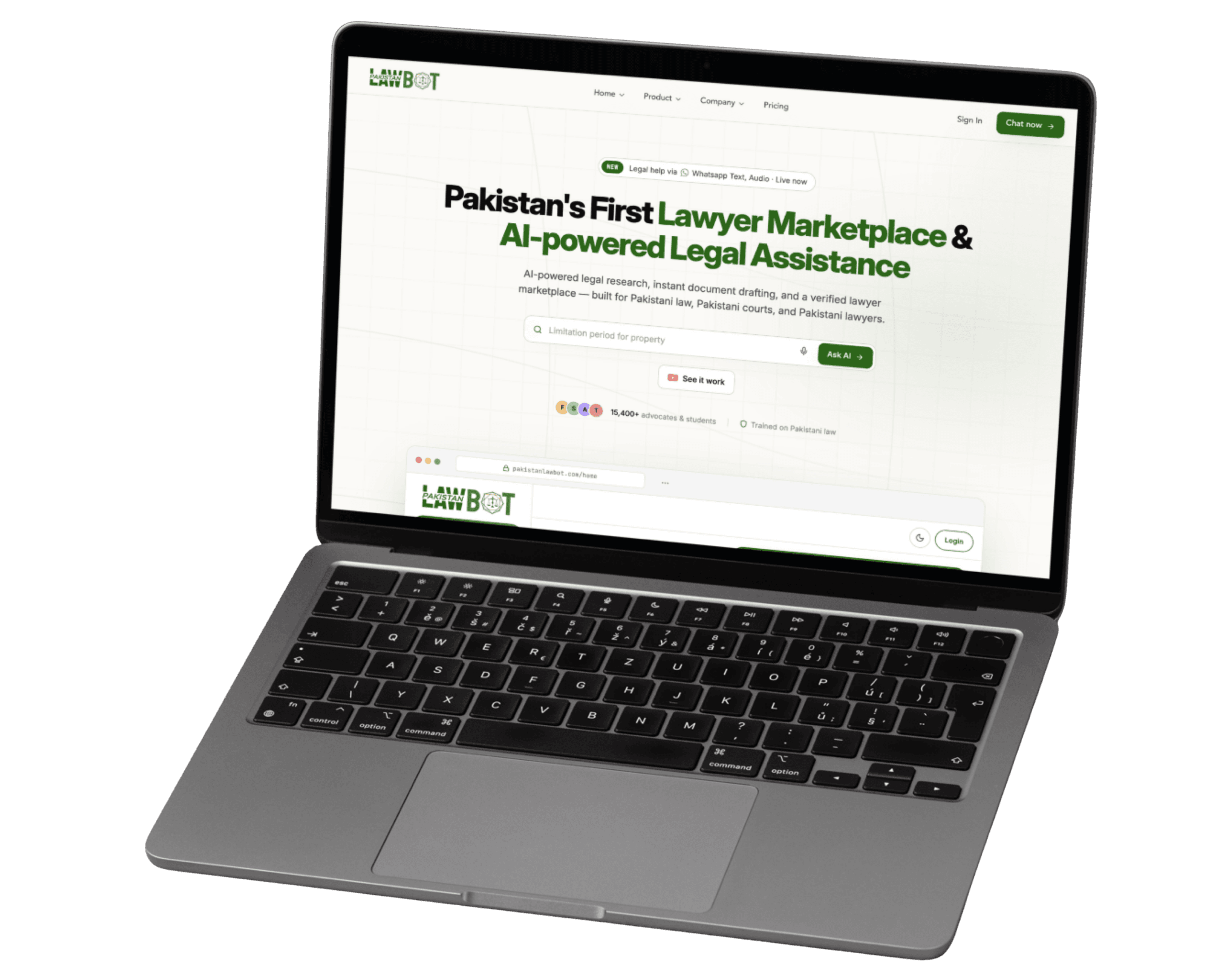 Pakistan Law Bot landing page
